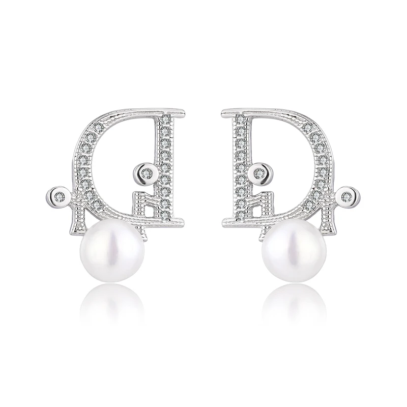 High Quality Set Cubic Zirconia Studs Fashion Drip Luxury Pearl Earrings Jewelry Sterling Silver Stud Earrings