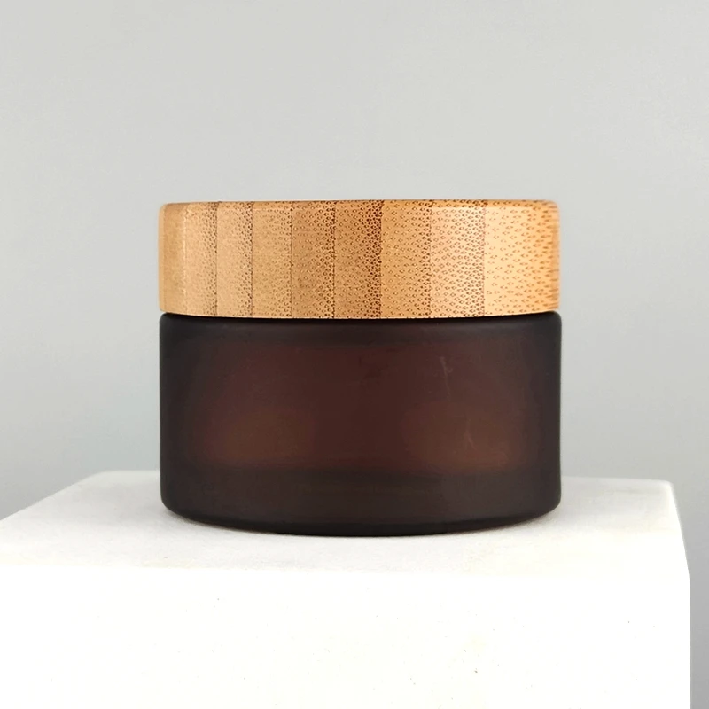 frosted amber glass jar 200g 150g 100g glass cosmetic jars 50g 30g 15g glass jar with bamboo lid for face cream
