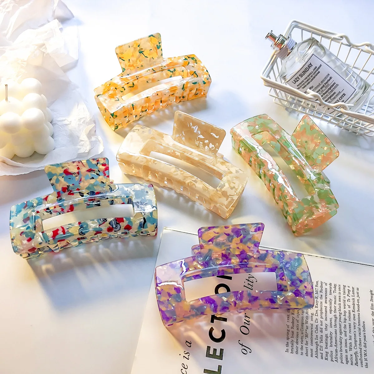 Korean fashion 13cm large hair clip claws for women imitate acetate acrylic flower shark clip