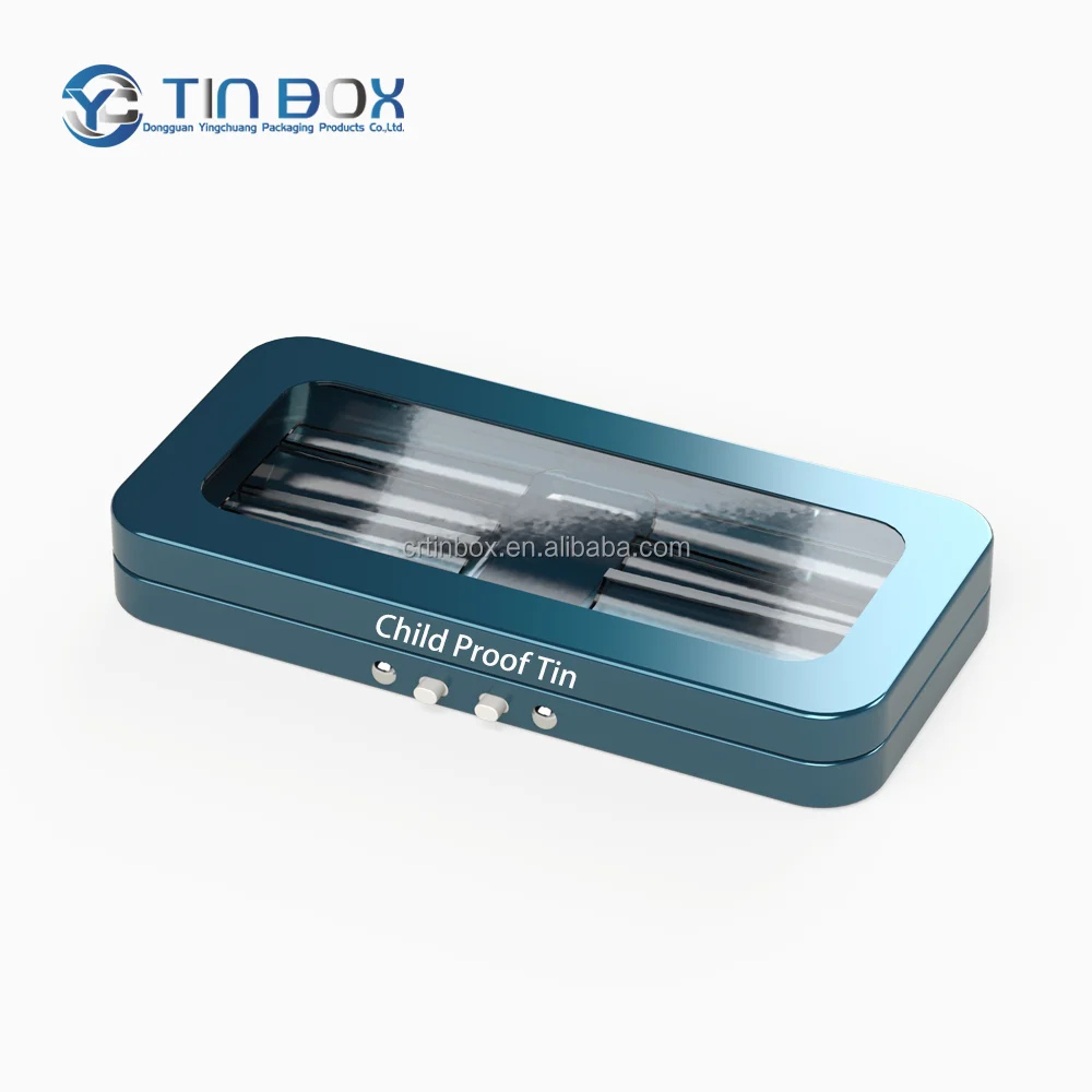 Custom Printed Metal Square Embossed Child Proof Tin Case 5 Pcs Rolls Holder Packages Cigarette Case Tin Box With Pvc Window