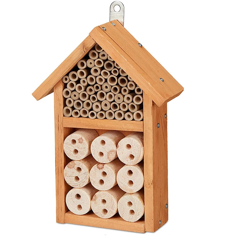 Bee Houses for The Garden Wooden  Insect Hive Hanging Hotels for Pollinator Bees Ladybugs Carpenter Bee House