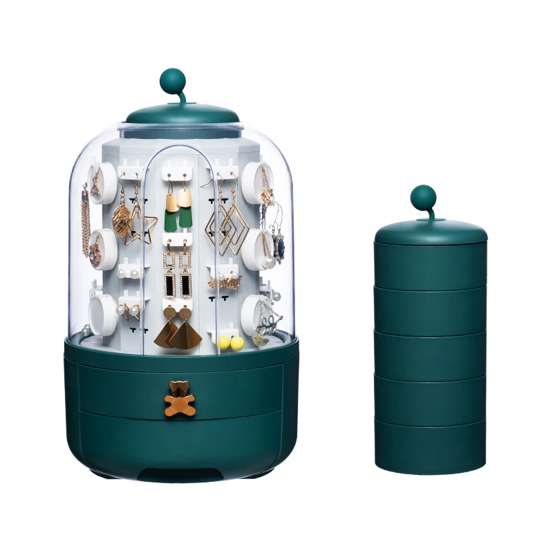 Wholesale Plastic 360 Rotating Jewelry Organizer Box Luxury Transparent Jewellery Makeup Earrings Desktop Organizer