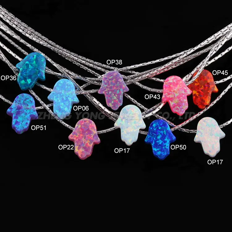 2023 Popular Mix Colors Opal Brass Link Chain Gold Silver Color Jewelry Hamsa Hand Pendant Necklace