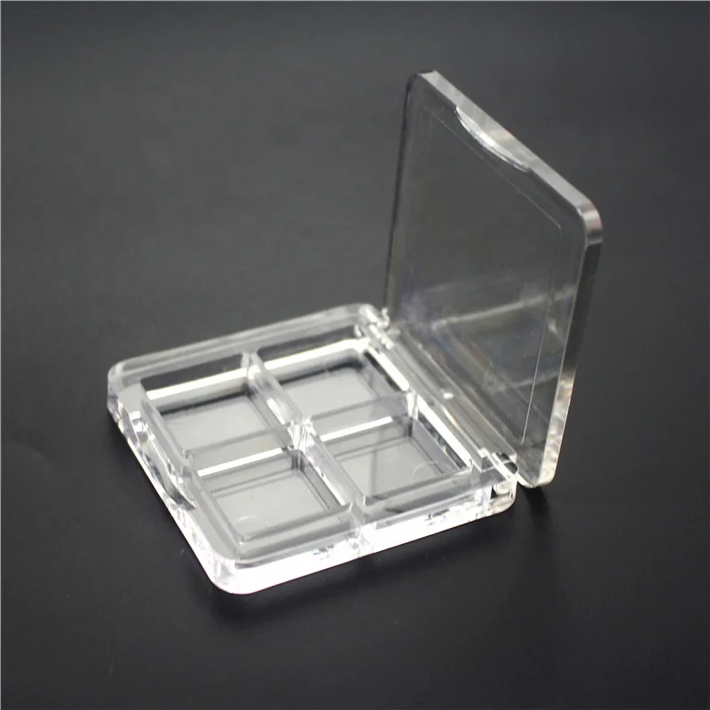 Crystal Transparent 4-Color Eyeshadow Palette Square Pan Plastic Empty Powder Case Customized Packaging for Tools