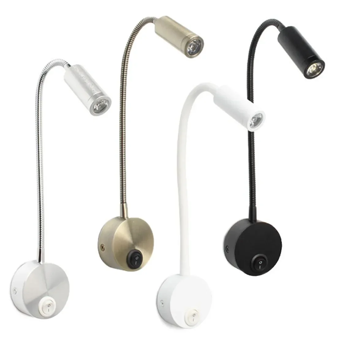 LED 3W Reading Wall Lamp With Switch Flexible Adjustable Working Study Wall Mounted Bedroom Bedside Night Light