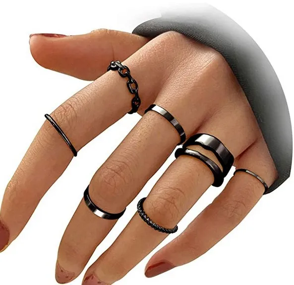 gold plated ring women simple jewelry 8pcs thin stacking knuckle rings sets for all fingers