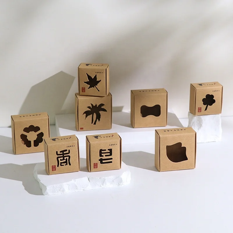 Custom logo eco friendly recycled square biodegradable brown Kraft paper folding mailer soap box with window