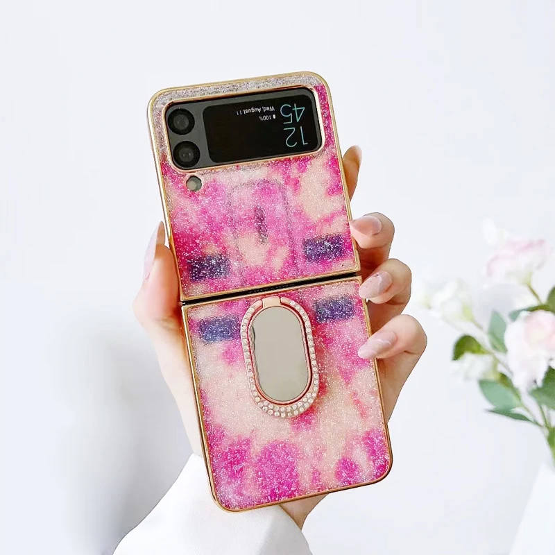 Galaxy Flip4 Luxury Glitter Case with Folding Mirror Ring Cover Bling Phone Case Shell For Samsung Z Flip 4 cases