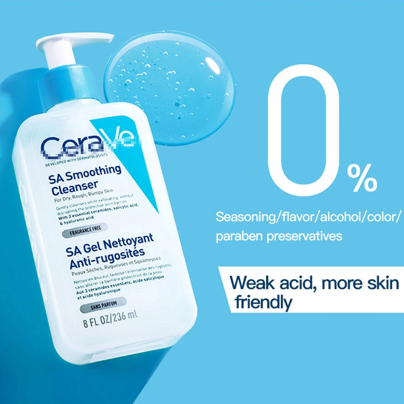 Cerave SA Smoothing Cleanser For Dry Rough Bumpy Skin Gently Cleases Exfoliating Oil Control Salicylic Acid Face Skin Care