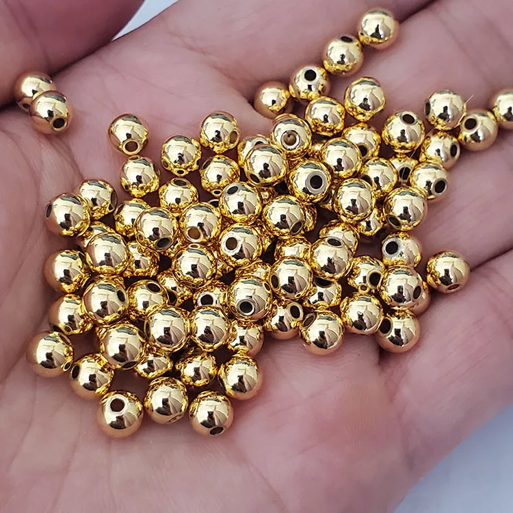 JF2066 18K Gold Plated Solid Metal Round Beads Shiny Smooth Brass Spacer Beads for Jewelry Making Sizes 3mm 4mm 5mm 6mm