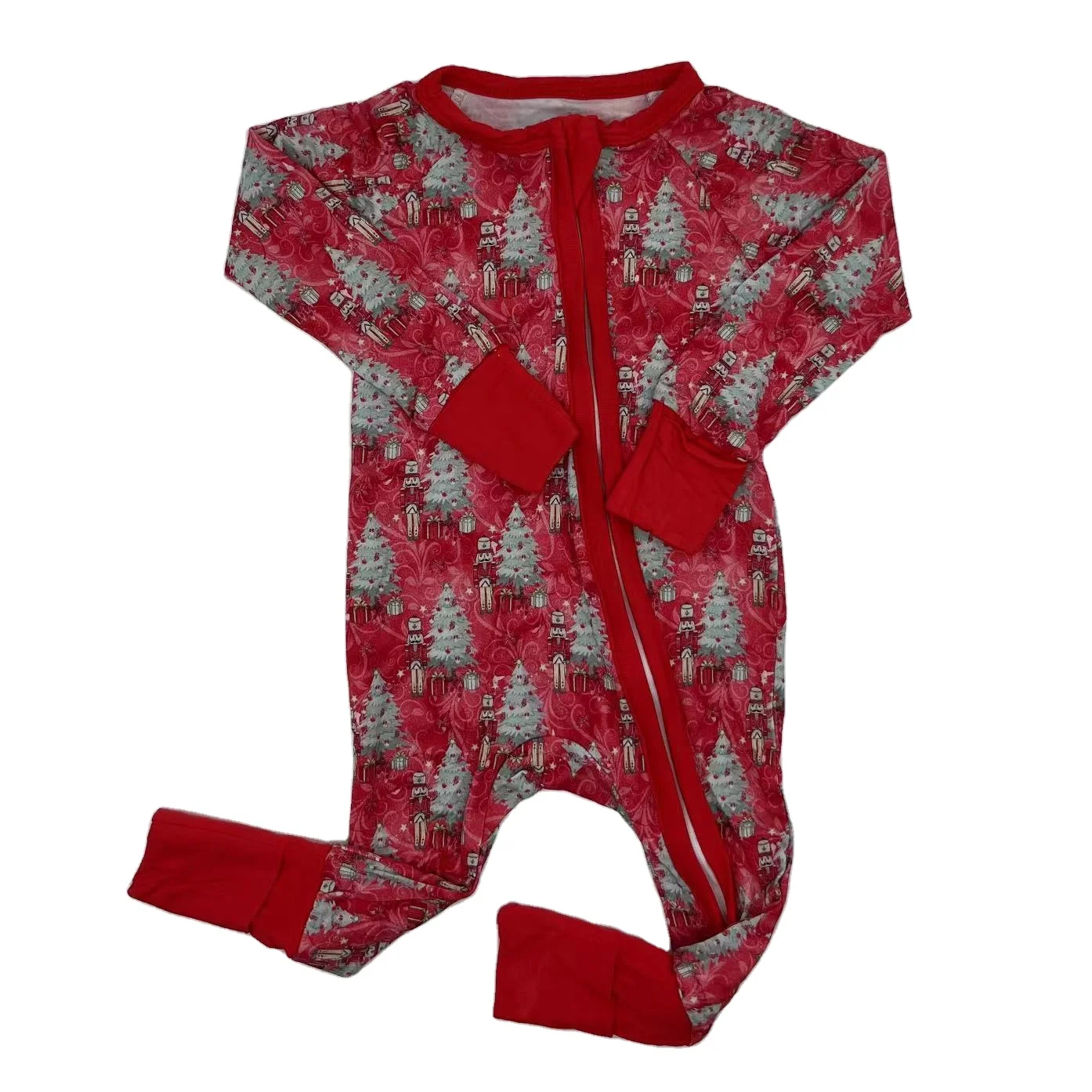 Новинка лидер продаж 2024 Рождественские елки печать на заказ бамбук спандекс молочные детские пижамы