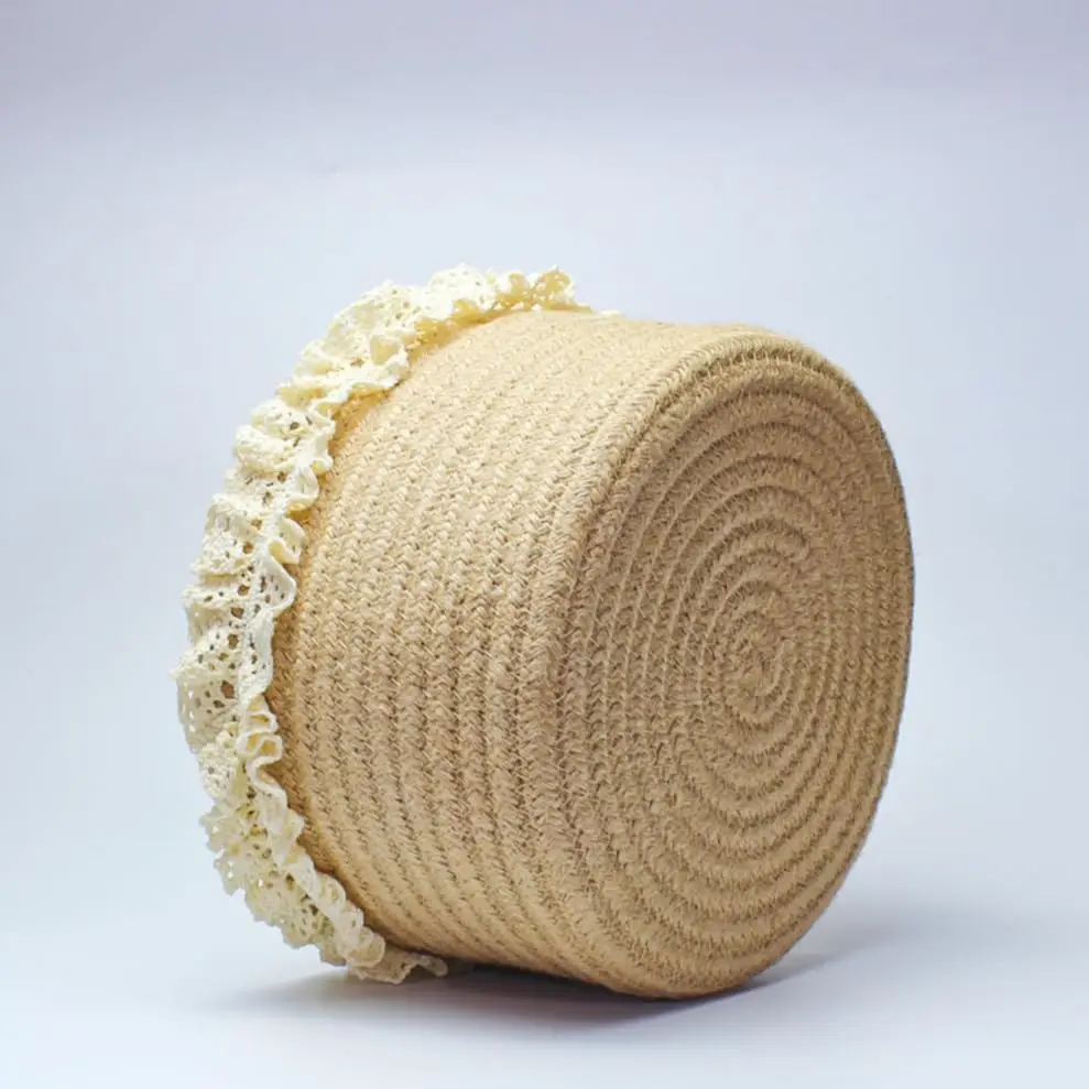 Small Cotton Rope Basket Nordic Wind Hand Woven Thick Cotton Rope Storage Organizer Cute Storage Basket For Household & KitcheR