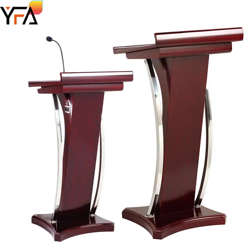 Black Conference Podium Stand With Microphone Rostrum Speech Desk Lecture Table Stainless Steel Podium Stand