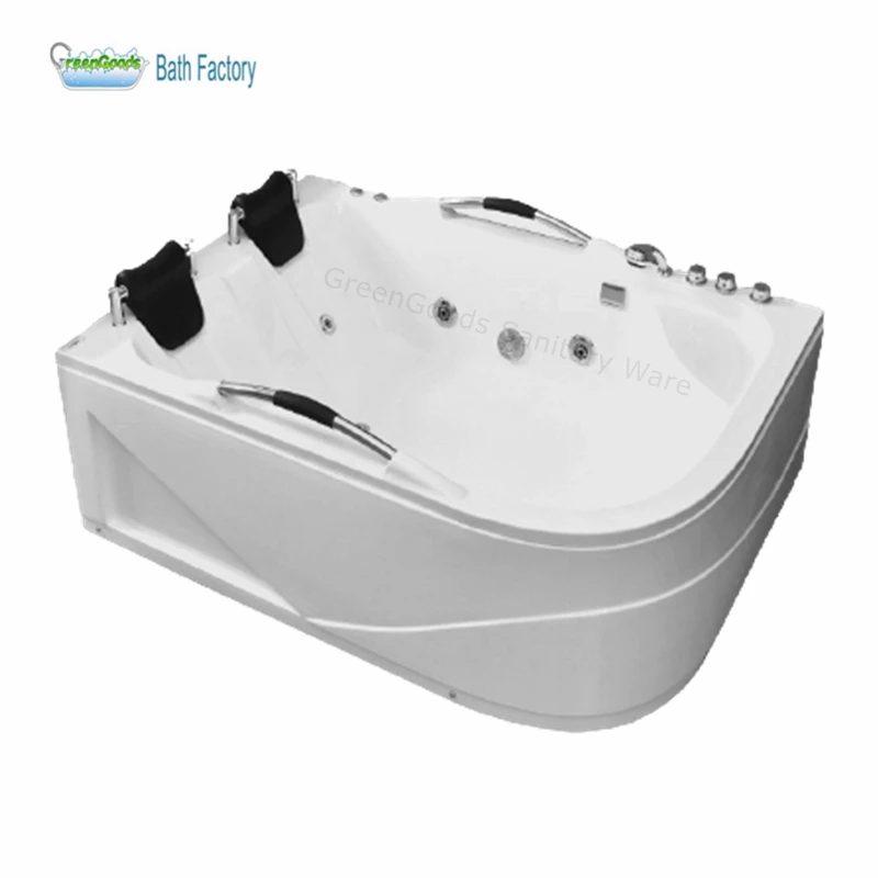 CE Luxurious European Style Perfect Corner Double Seat Bath Tub 2 Person Air Bubble Multifunction Massage Whirlpool Bathtub