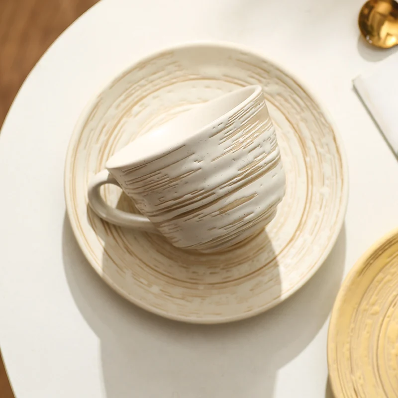 Nordic Ceramic Coffee 250ml Latte Cup and Saucer  Stoneware Cappuccino Cup Set For Latte Art, Latte Mug Gift