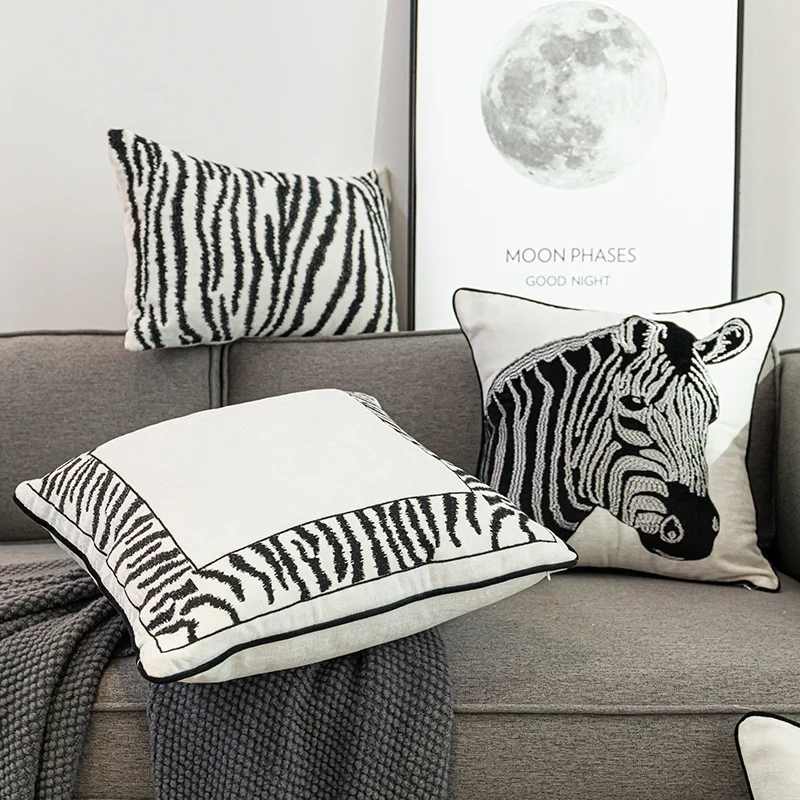 Boho Throw Zebra Plush Pillow Cover Case Farmhouse Style Sofa Home Decoration
