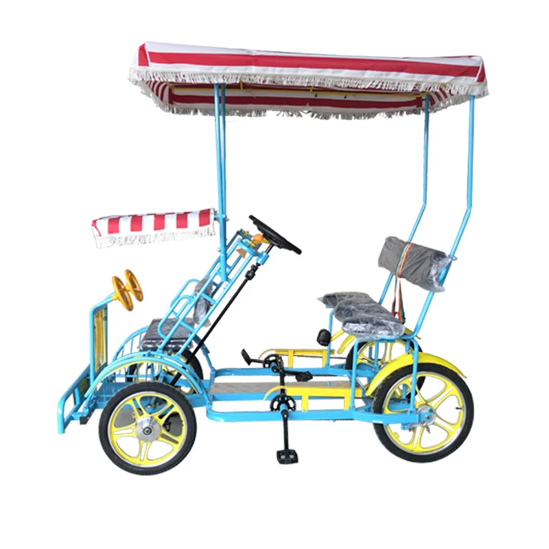 Entertainment 4 WHEEL YELLOW RED BLUE Steel Frame sightseeing tandem bicycle tourist and recreational vehicles adult tandem bike