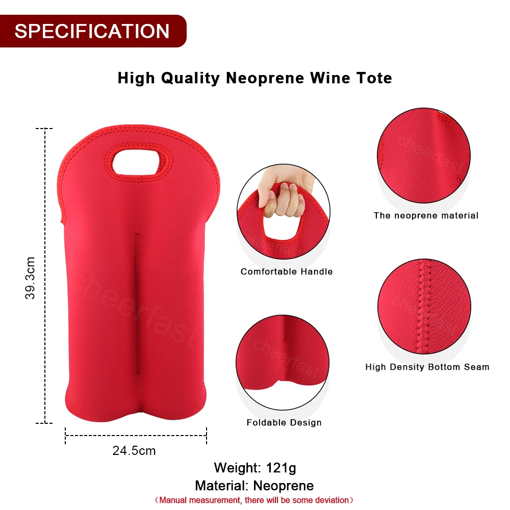Newest Design Red Neoprene Wine Bottle Carrier Cooler Gift Bag Travel Secure Carry Portable Wine Bottle Holder Bag
