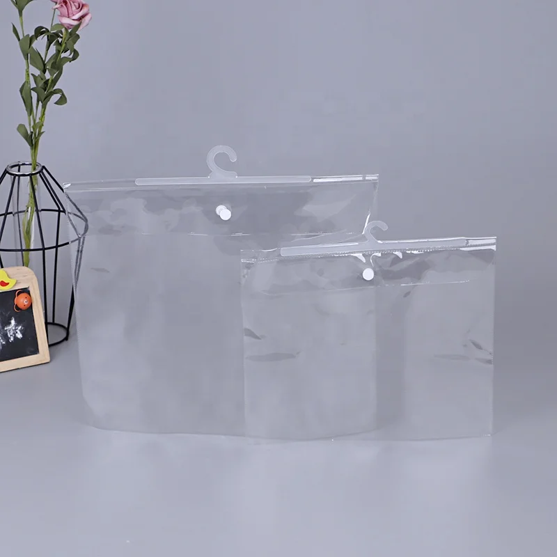 Clear plastic pvc hanger hook hanging plastic zipper bags for underwear