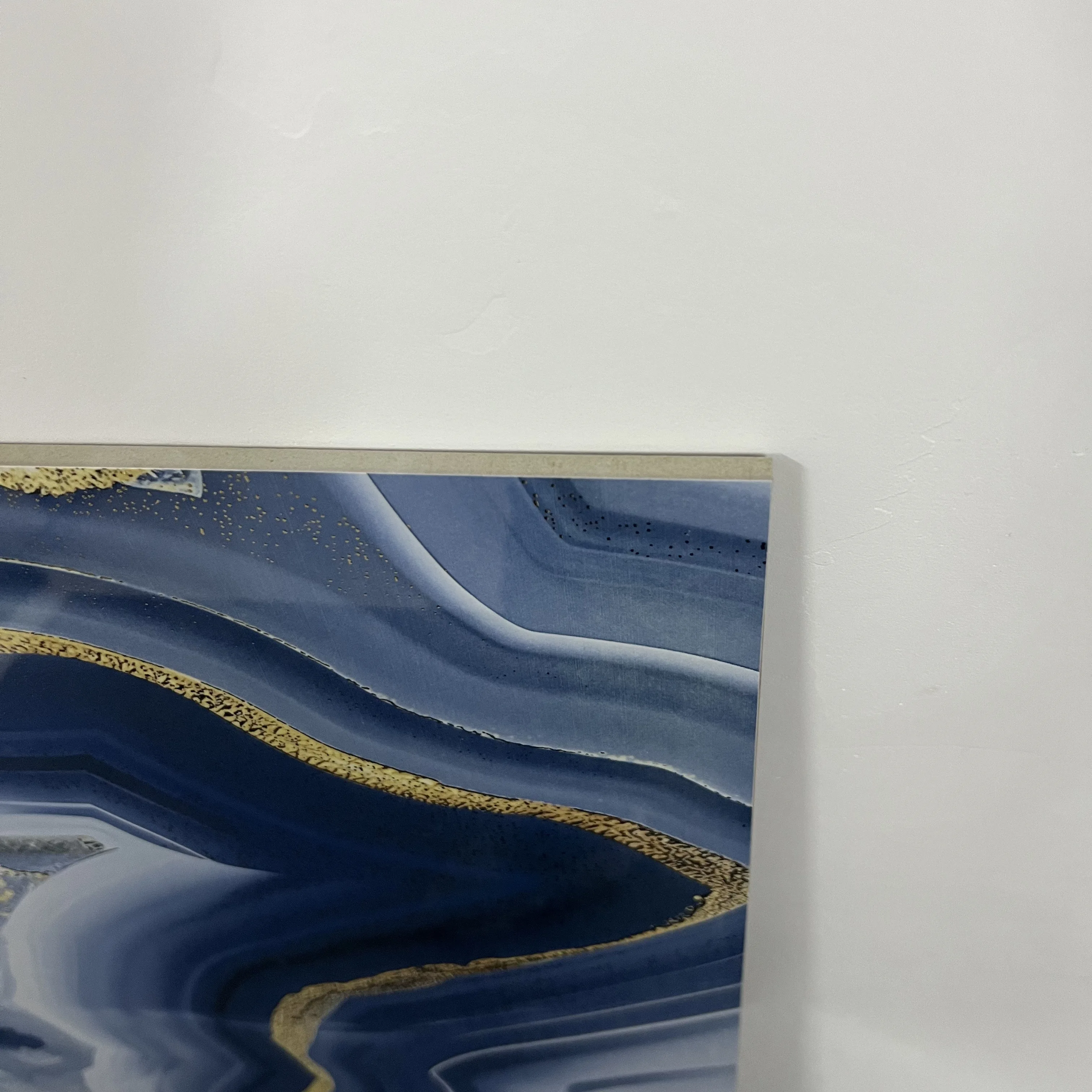 Sky Blue Ceramic Tile With Golden Sand And Golden Veins