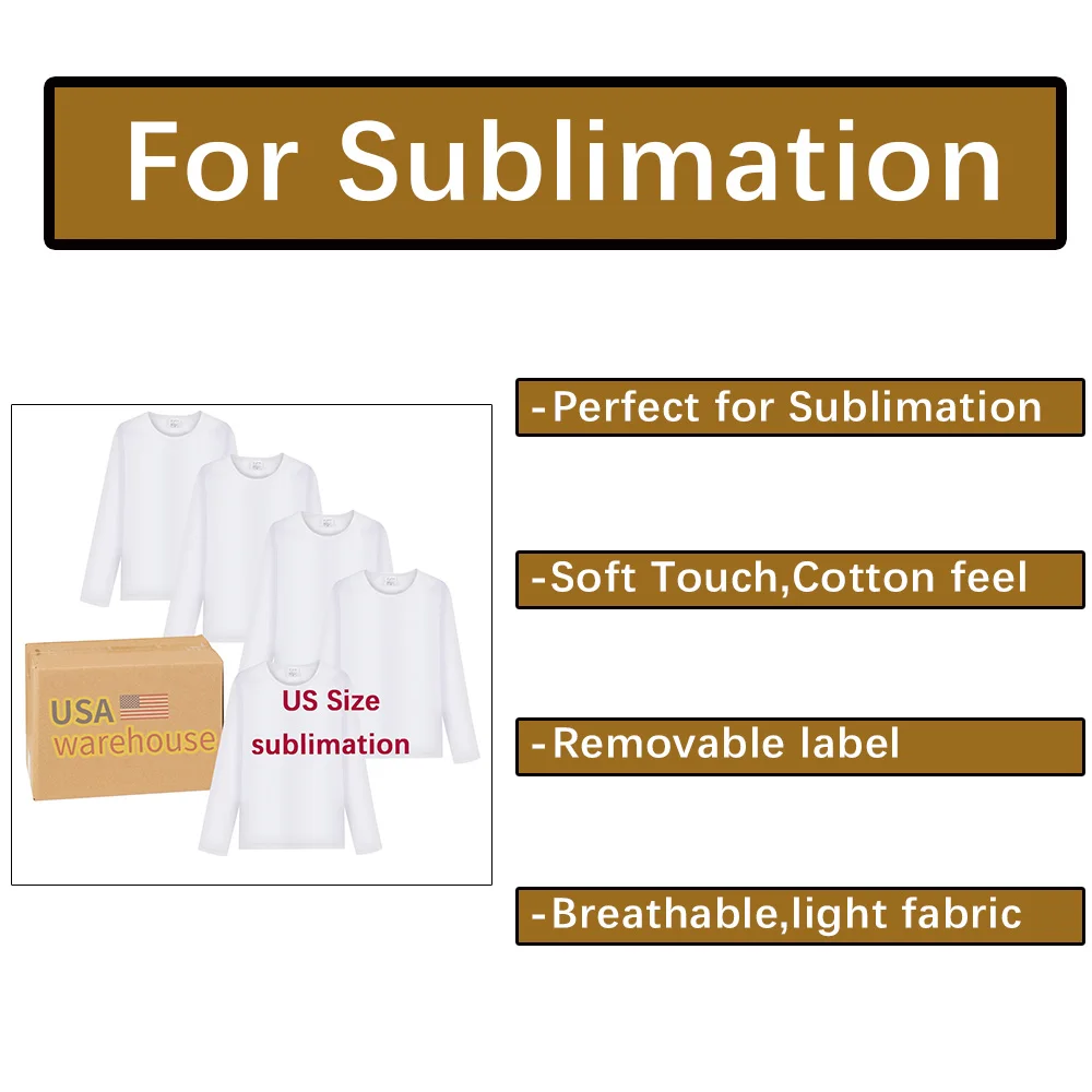 long sleeve t-shirt for men unisex Sublimation USA warehouse custom Logo heavyweight polyester long sleeve sublimation shirts