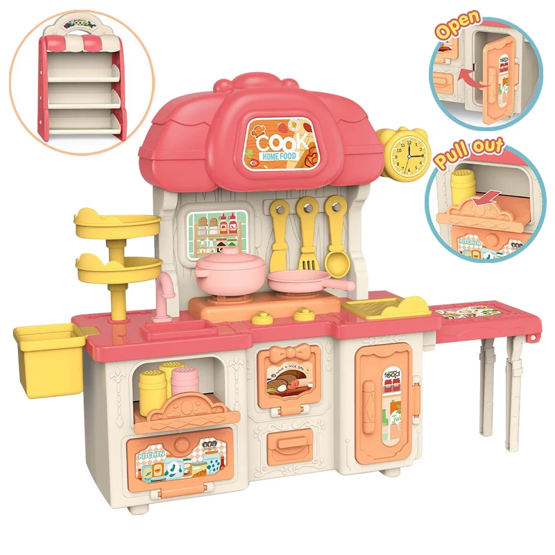 Wholesale Children Pretend Play Snack Shelf Toy Family Kids Miniature Kitchen Cabinet Sets Cooking Table Kitchen Toys