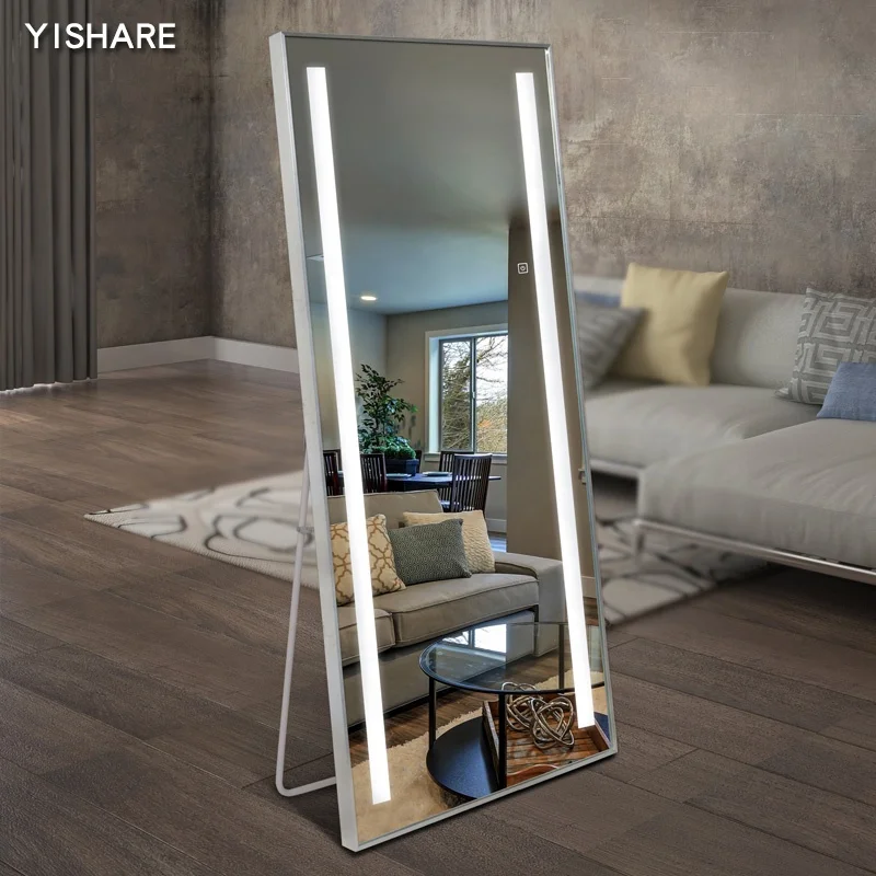 Yishare Factory Direct Frame Beauty Salon Mirror Decoration Full Mirror Light Wall Mounted Illuminated Smart Led Dressing Mirror