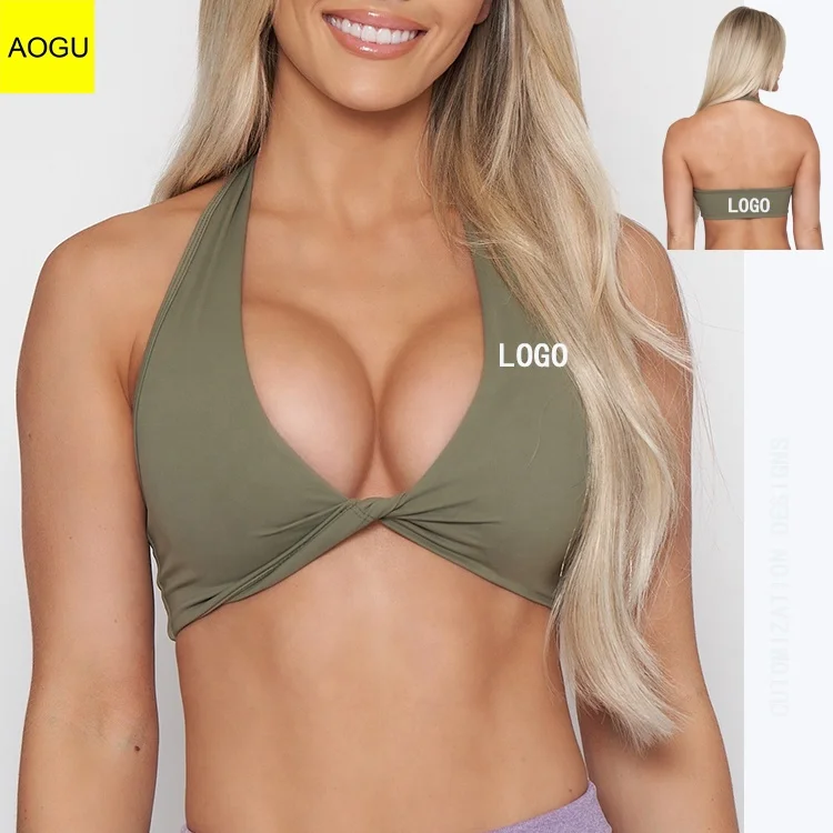 Custom Twisted Front Shockproof yoga Bra Fashion high impact gym adjustable backless Sports bra for women