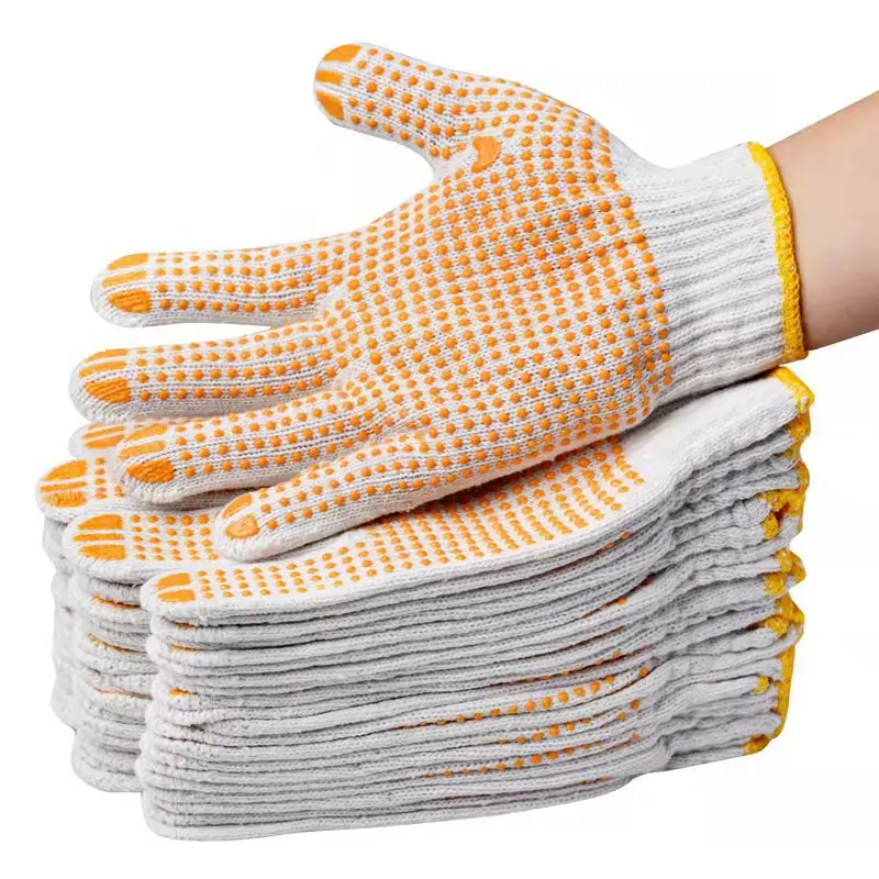 Nonslip Dotted Gloves Cotton Fabric Knitted PVC Dot or Orange Plastic Dot Safety Hand Working Gloves
