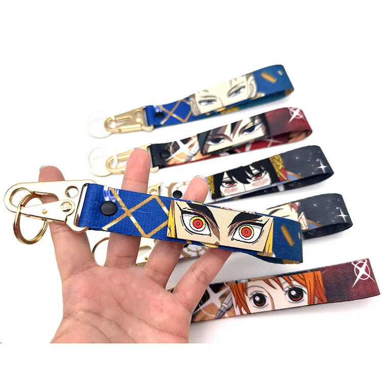 Fashion Anime Keychains Custom Japanese Anime Woven Patch Carabiner Keychains Creative Wrist Strap Short Lanyards Keychains