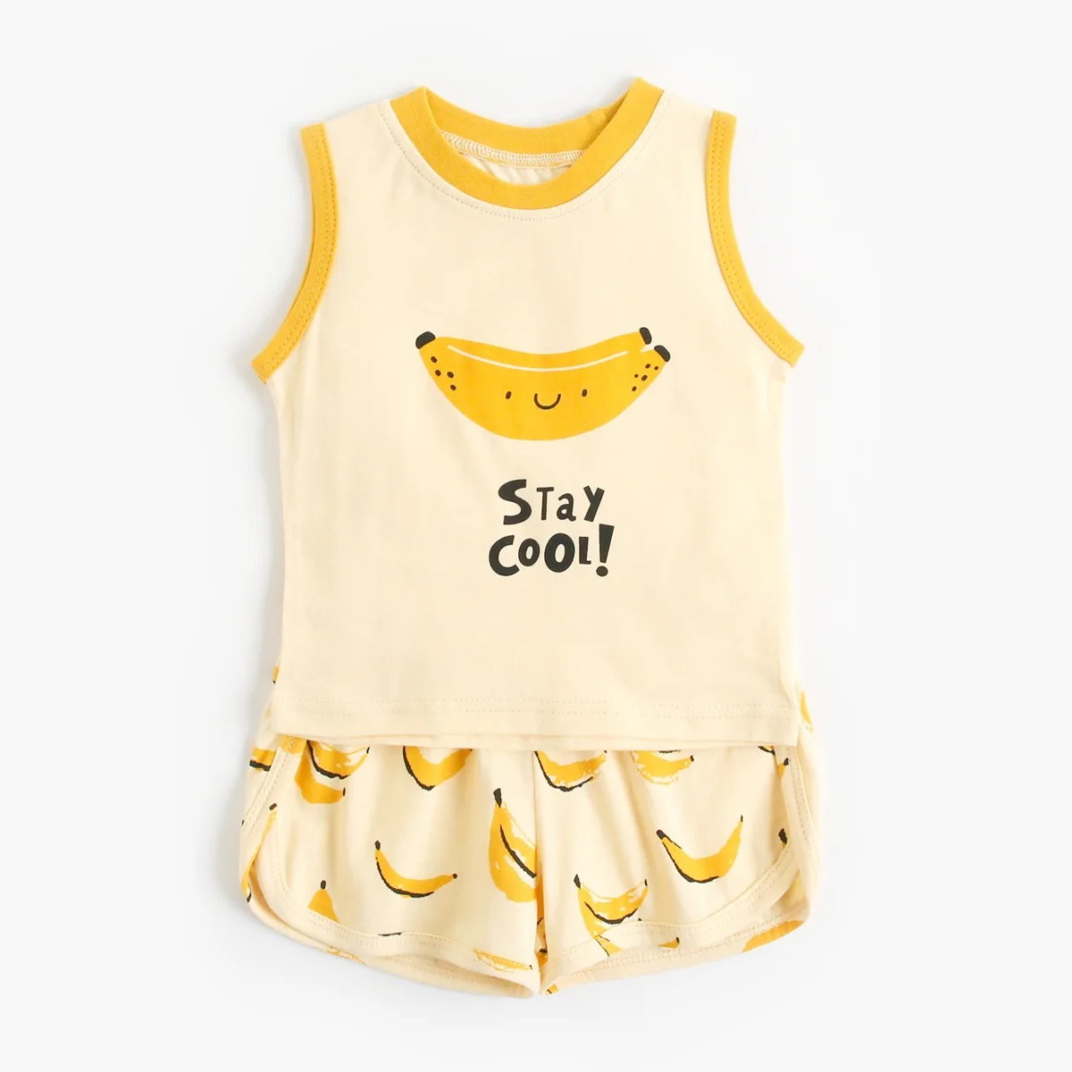 New Arrival Baby Summer Fruit Print Cute Cartoon Sleeveless Vest Shorts Clothes Set
