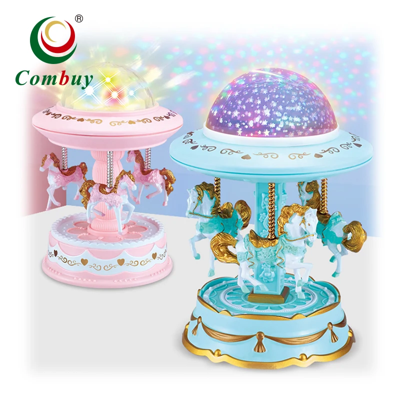 Beauyt Light Projection Gift Rotating Carousel Music Box Horse