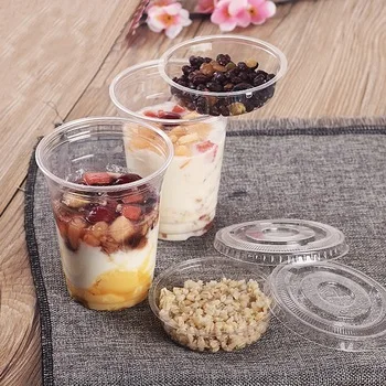 PTPACK disposable  desert cups customized pet 16 oz plastic cups bottle for yogurt with lids