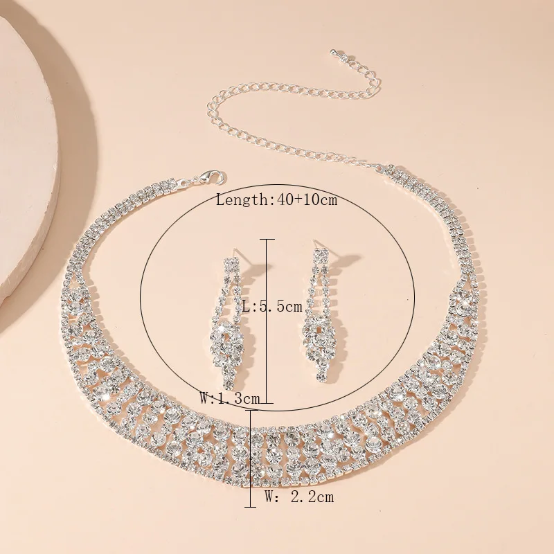 Fashion Claw Chain Water Diamond Necklace Earring Set Cross border Supply Evening Dress Full Diamond Necklace Accessories