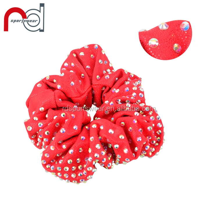 Ruida Customize Cheer And Dance Red Mystique Scrunchies With AB Rhinestones For Girls