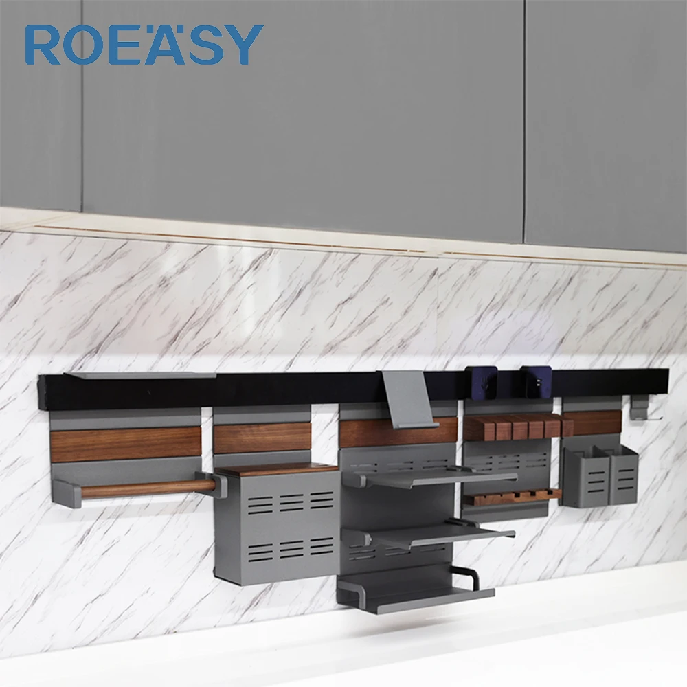 Roeasy Kitchen Detachable Knife Organizer Wall Mounted Aluminum Seasoning Rack Spice Rack