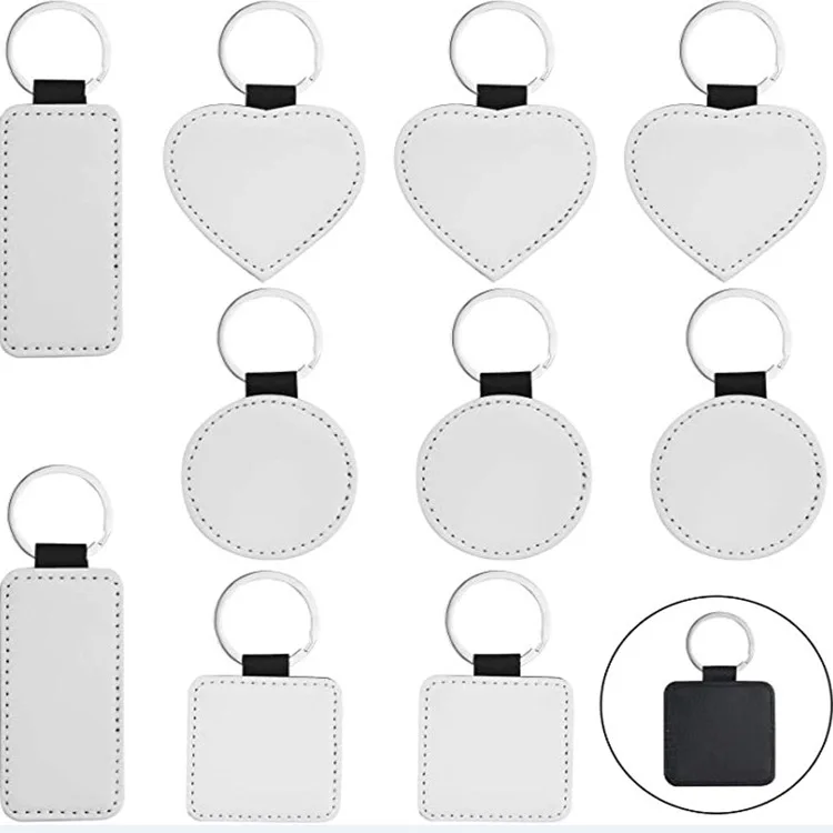 Sublimation Blanks Keychain PU Leather Keychain  DIY Square  shape Glitter Keyring  heat transfer printable keychains