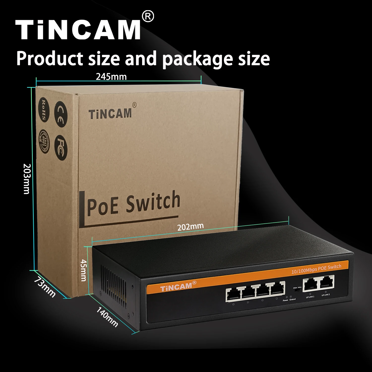 Tincam Оптоволоконный коммутатор Watchdog PoE с ограниченной пожизненной защитой совместимый с точками доступа WiFi