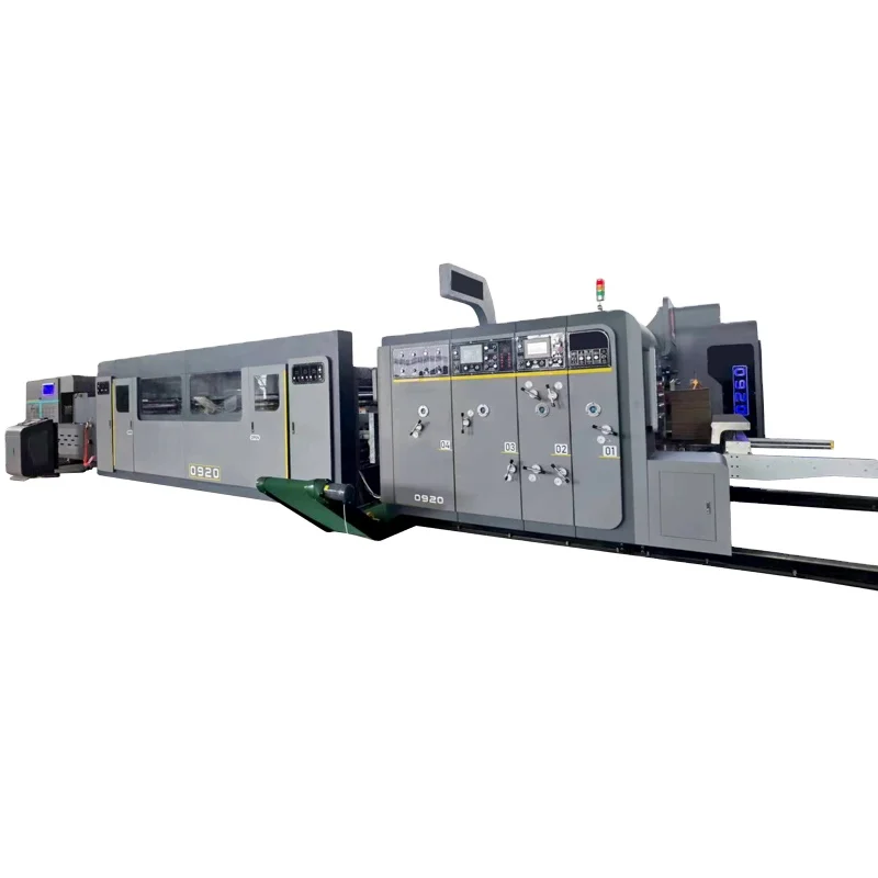 Automatic 2 3 4 Colors Carton Box Printing Slotter Die Cutter Folder Gluer Inline With PP Strapping Machine