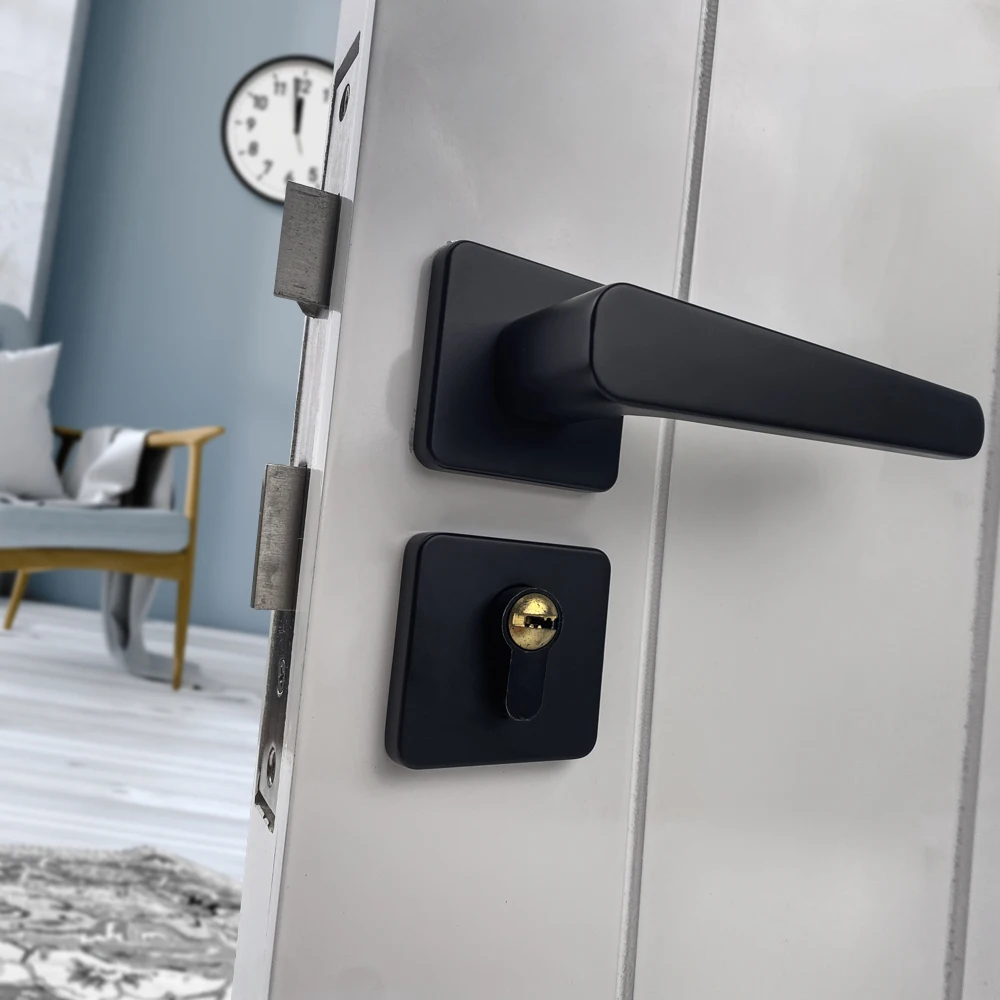 Black door handle manijas de puertas mortise handle bedroom locks Hotel interior door lock handle