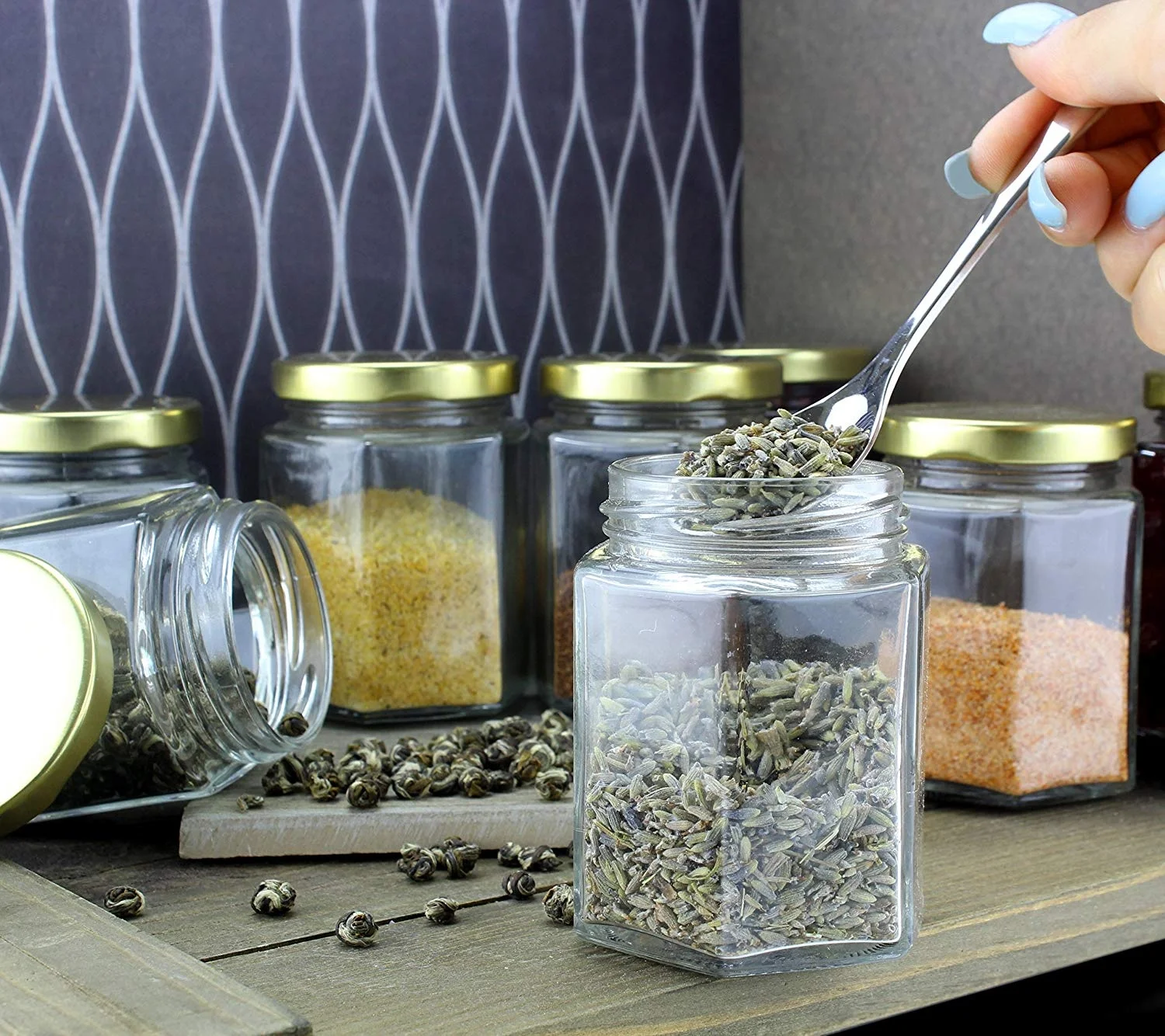 Food Grade 280ml Clear Hexagon Glass Jars Containers Honey Jars Candle Jars with Lids