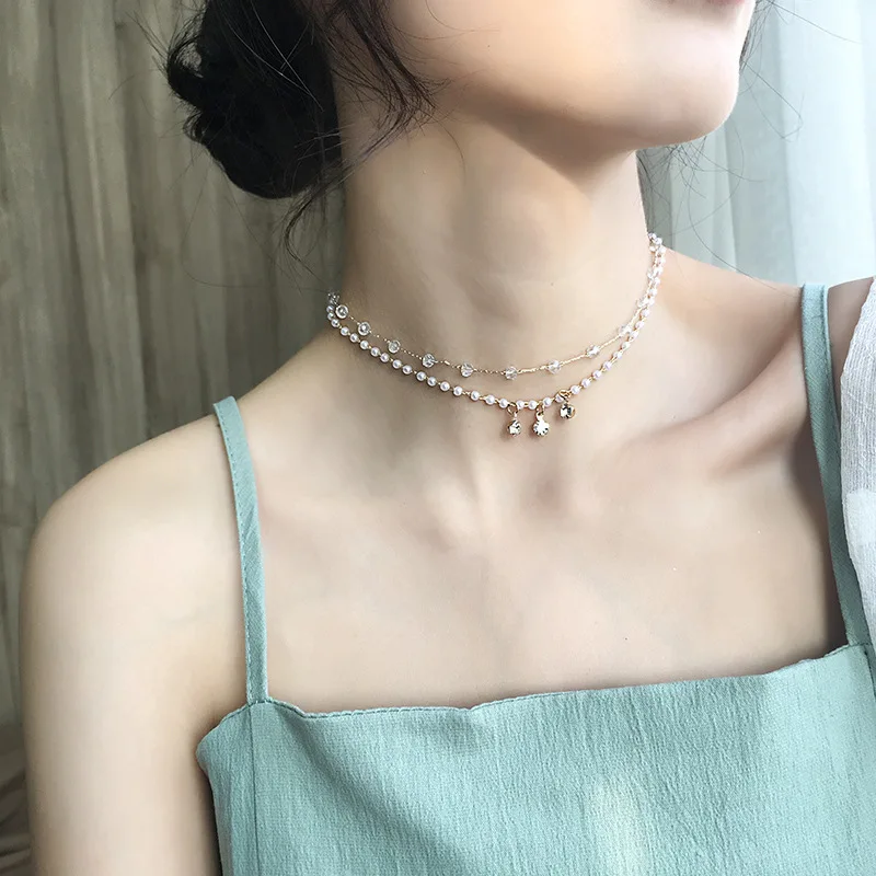 2021 fashion multi-layer female minority clavicle chain necklaces crystal