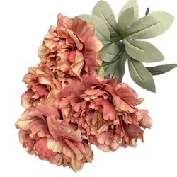 Homer Decor 5 Heads High Simulation Artificial Real Touch Flowers Autumn Purple Peonies Bouquets With Leaves