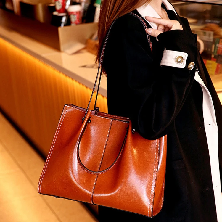 Large Capacity Female Real Leather Handbag Vintage Shoulder Tote Bags High Quality Genuine Leather Handbags For Women Luxury