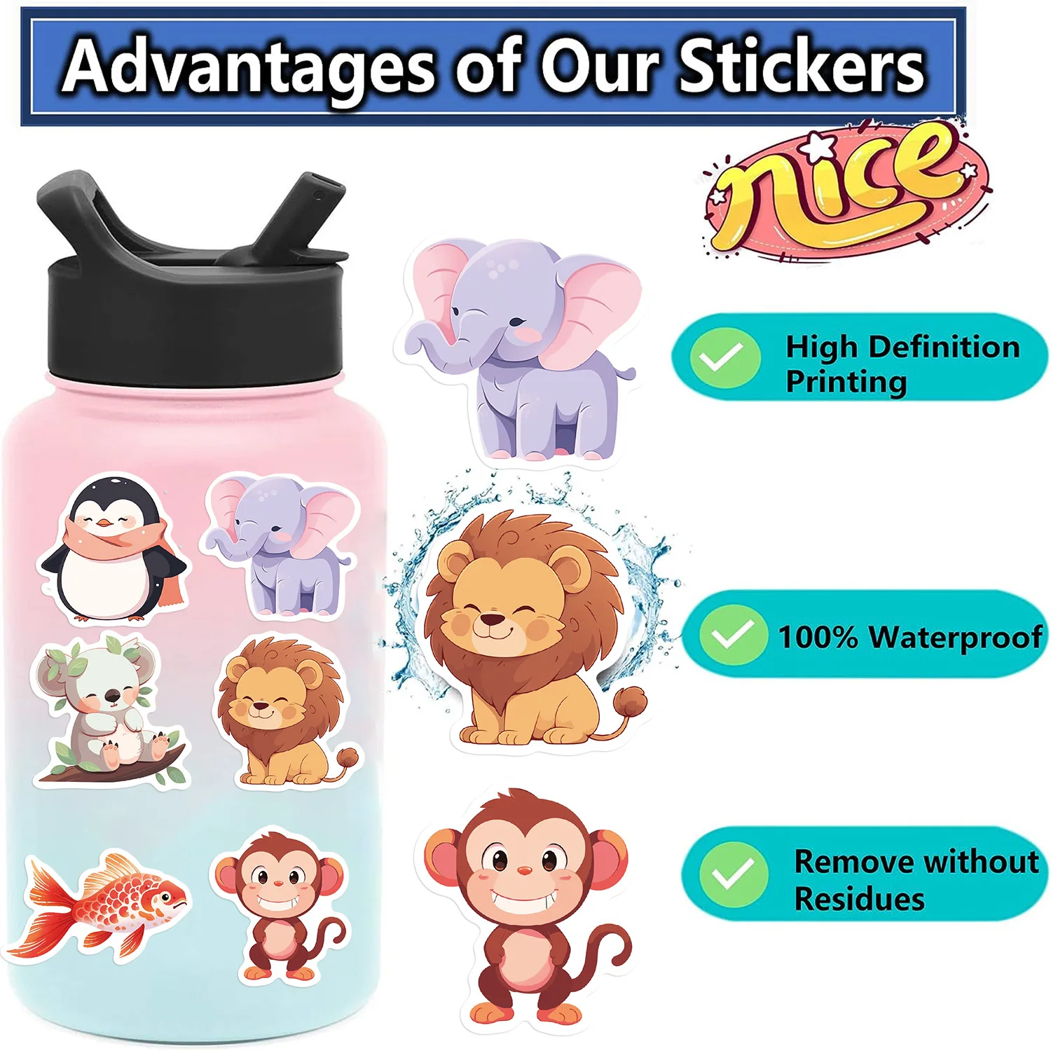 50pcs cartoon animal stickers cute rabbit panda vinyl stickers waterproof kawaii stickers for motorbike children