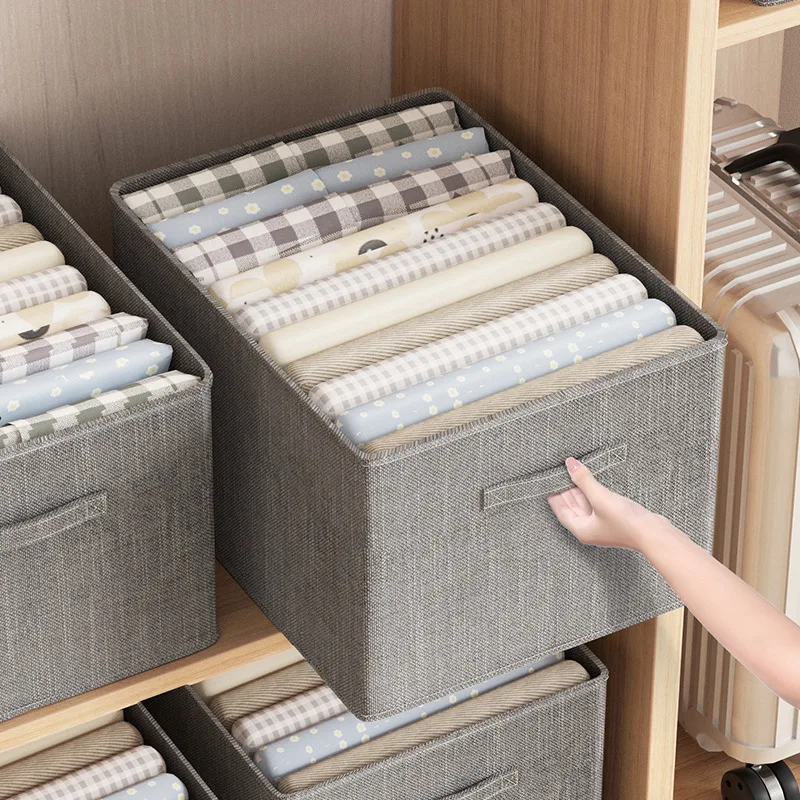 Upgraded Quality Cotton Linen Storage Bin Handle Large Capacity Wardrobe Clothing Jeans Trouser Box Drawer Organizer  Basket