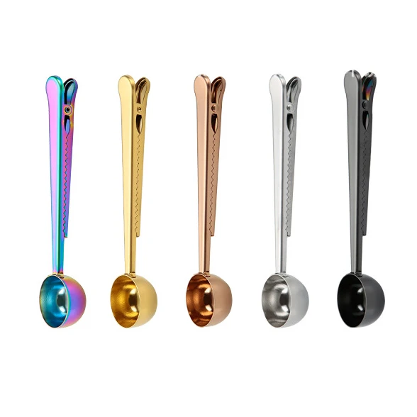 Stainless Steel Coffee Measuring Spoon Scoop With Integrated Seal Bag Clip