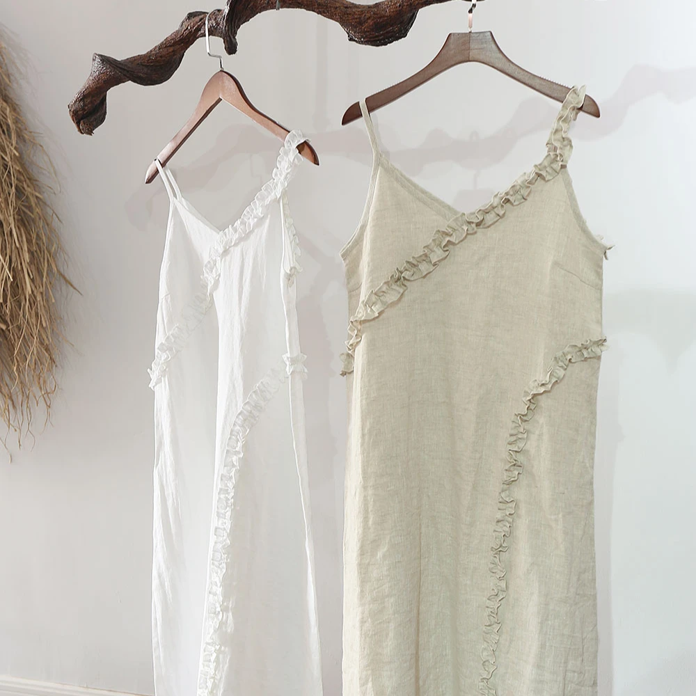 Wholesale linen fabric pajamas night shirts women sexy linen nightgown