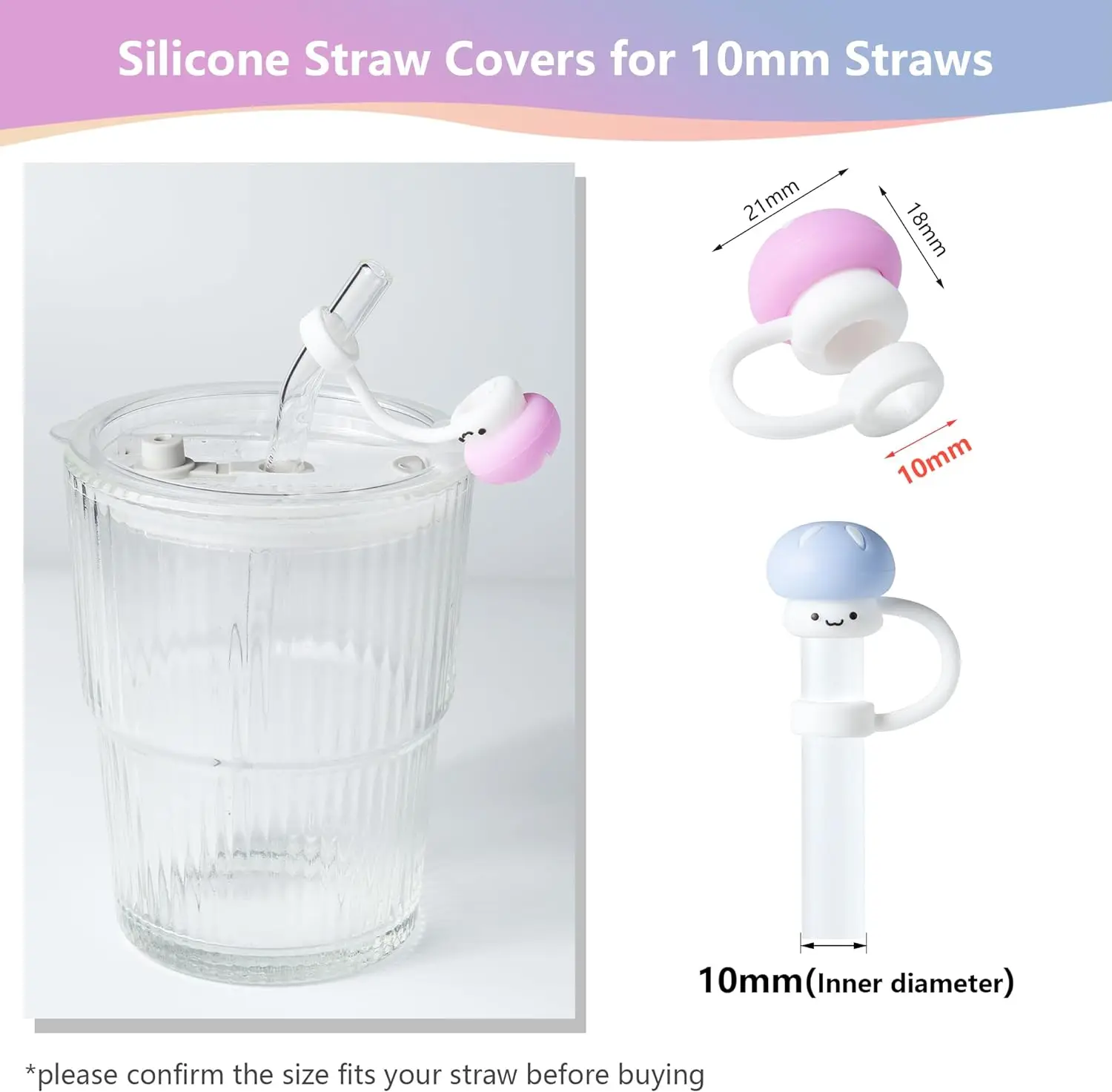 Reusable Drinking Protector custom factory Silicone Straw Cover 10 mm cute  Mushroom Straw Toppers Tips Protector