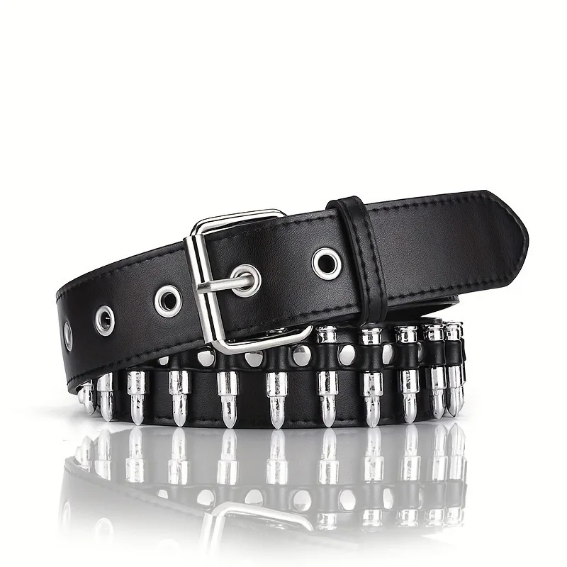 Custom Designer Bullet Pu Leather Belts Punk Style Fashion Belts For Ladies Jeans Belt